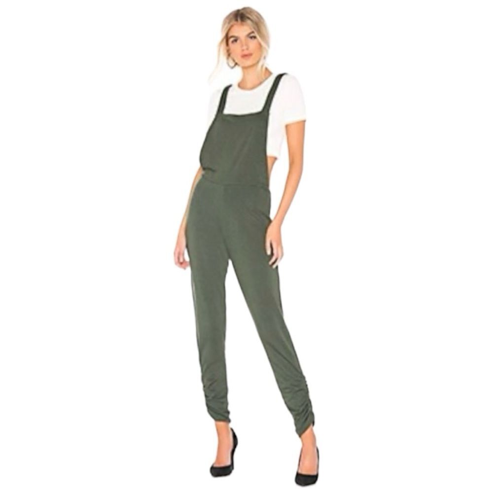 NWT Revolve x Michael Lauren Olive Ruched Ankle Overalls Sleek Utility Style M